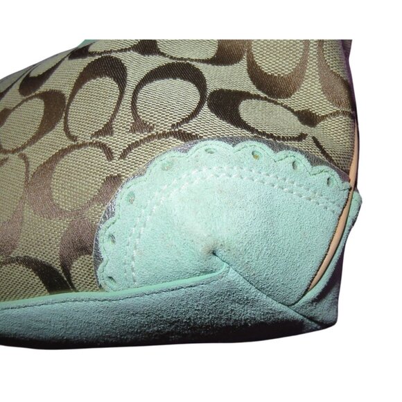 Coach 2000's Y2K Signature Collection Khaki Canvas & Green Suede demi baguette - Picture 10 of 14